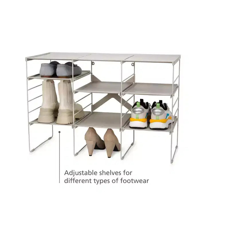 Étagère à chaussures autoportante réglable, pour 12 paires, cadre en acier au carbone, blanc cassé, 75,7 cm L