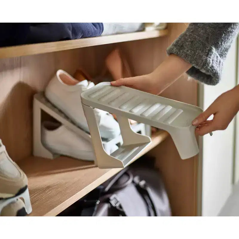 Organiseur de chaussures compact et peu encombrant, lot de 6, peut contenir 6 paires, autoportant, blanc cassé