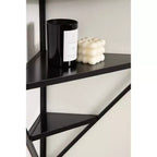 Étagère murale d'angle diamantée en métal noir et bois, 4 niveaux, 23"x16"x38", quincaillerie incluse
