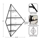 Étagère murale d'angle diamantée en métal noir et bois, 4 niveaux, 23"x16"x38", quincaillerie incluse