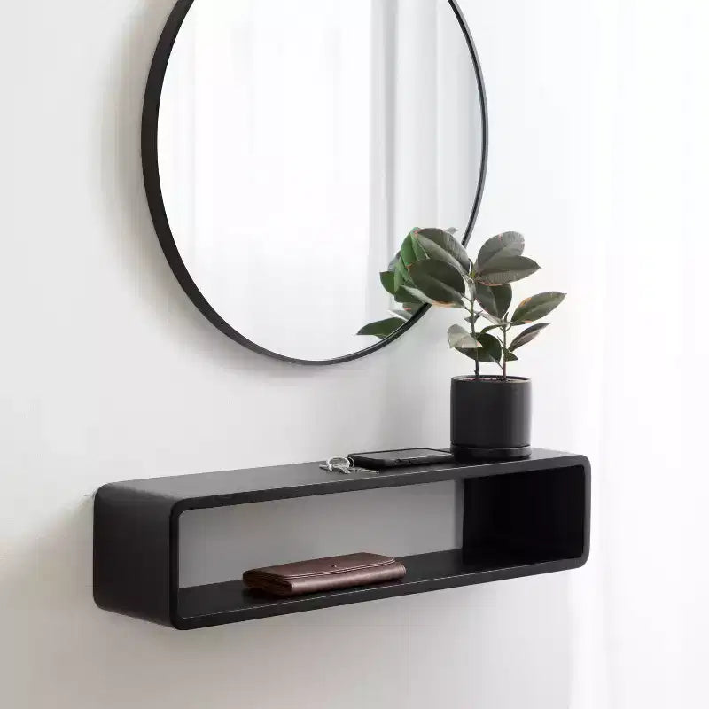 Étagère murale flottante noire 30"x6,5", Bois de manguier, Aucun assemblage requis, Fixations incluses