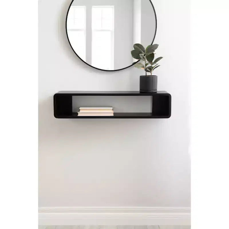 Étagère murale flottante noire 30"x6,5", Bois de manguier, Aucun assemblage requis, Fixations incluses
