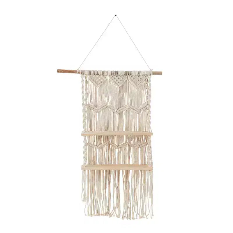 Olivia & May 49"X25" Cotton Fabric Macrame Handmade 2 Shelves Wall Shelf White