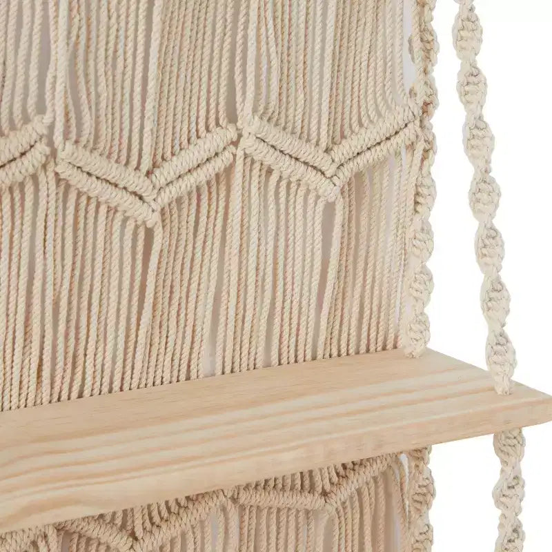 Étagère murale en macramé faite à la main, 2 étagères en bois de manguier, corde de coton, style bohème, 63,5 cm x 124,5 cm