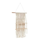 Étagère murale en macramé faite à la main, 2 étagères en bois de manguier, corde de coton, style bohème, 63,5 cm x 124,5 cm