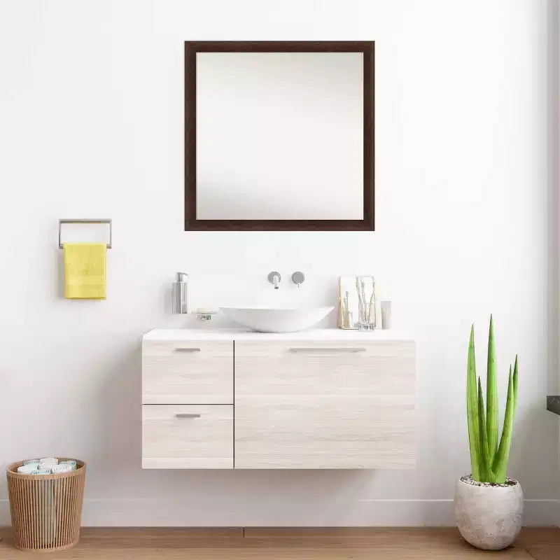 Miroir mural carré en bois 29"x29", cadre étroit noyer chaud, fixation murale, quincaillerie incluse