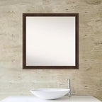 Miroir mural carré en bois 29"x29", cadre étroit noyer chaud, fixation murale, quincaillerie incluse