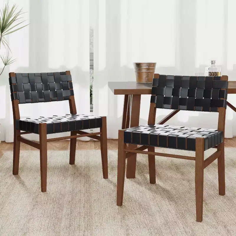 Christopher Knight Home Chaise de salle à manger Cassius en similicuir tressé et bois d'hévéa (lot de 2)