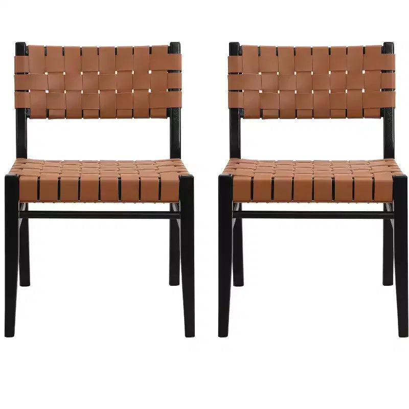Christopher Knight Home Chaise de salle à manger Cassius en similicuir tressé et bois d'hévéa (lot de 2)