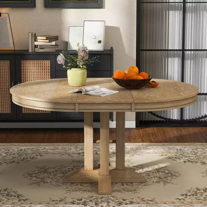 Table de salle à manger extensible en bois style ferme Whisen avec rallonge de 35,5 cm