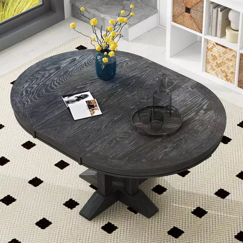 Table de salle à manger extensible en bois style ferme Whisen avec rallonge de 35,5 cm