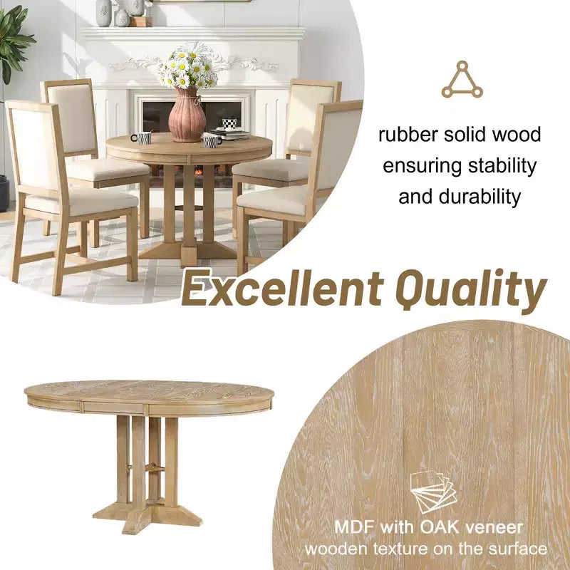 Table de salle à manger extensible en bois style ferme Whisen avec rallonge de 35,5 cm
