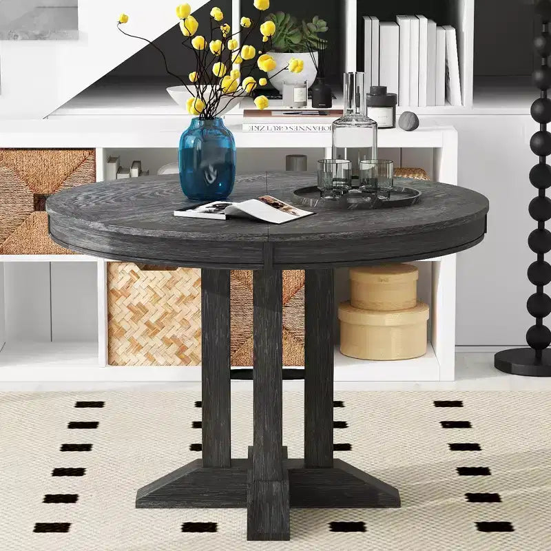 Table de salle à manger extensible en bois style ferme Whisen avec rallonge de 35,5 cm