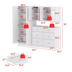 Ensemble d'armoires de cuisine avec 6 tiroirs, 6 portes et étagères réglables, blanc, 199,9 x 39,9 x 177,8 cm