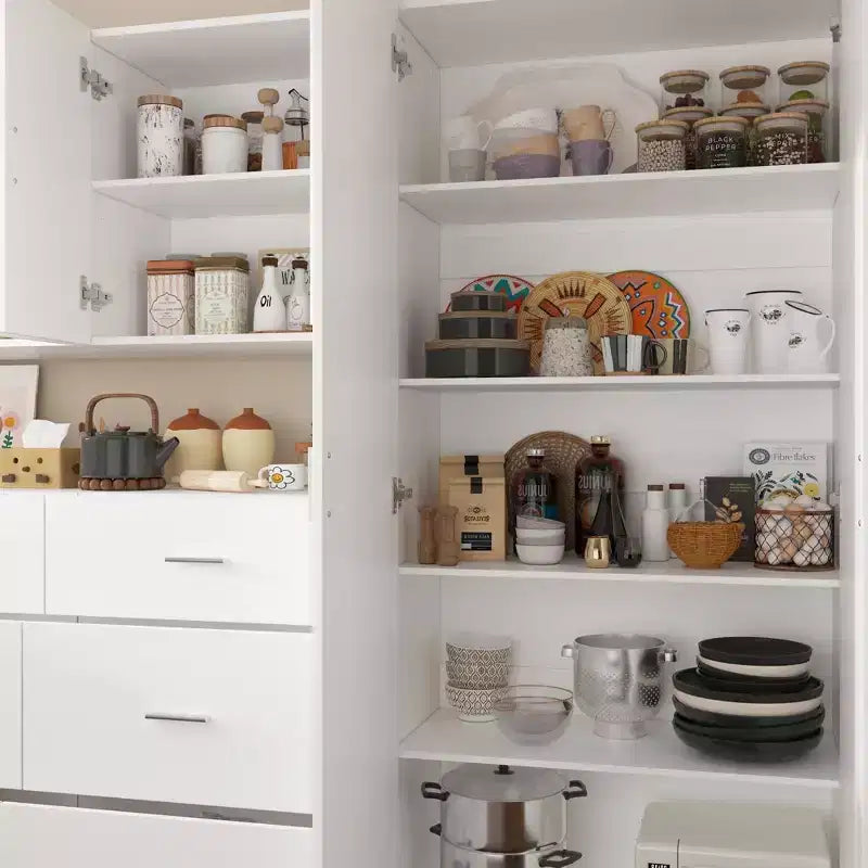 Ensemble d'armoires de cuisine avec 6 tiroirs, 6 portes et étagères réglables, blanc, 199,9 x 39,9 x 177,8 cm