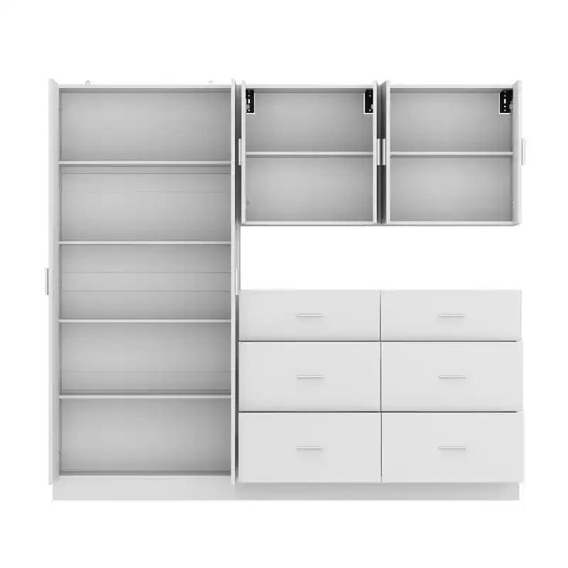 Ensemble d'armoires de cuisine avec 6 tiroirs, 6 portes et étagères réglables, blanc, 199,9 x 39,9 x 177,8 cm