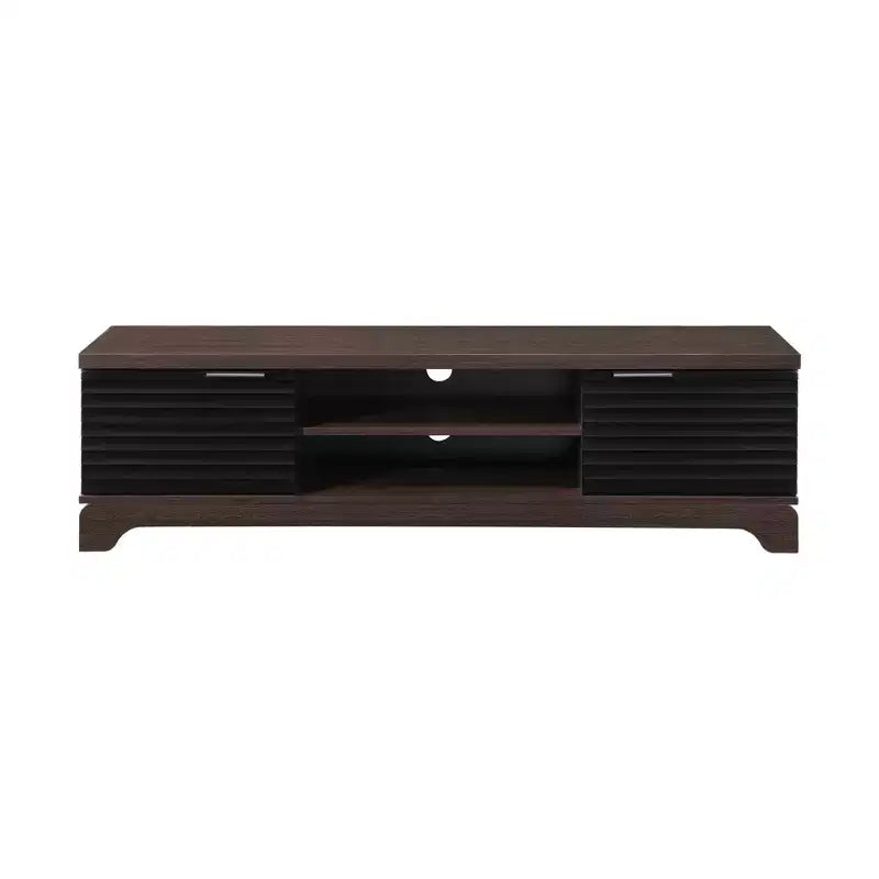 Meuble TV en bois de 149 cm avec 2 armoires de rangement et étagères ouvertes, convient aux téléviseurs jusqu'à 65 pouces