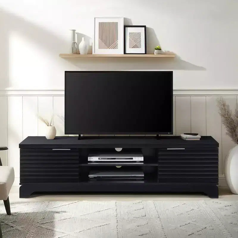 Meuble TV en bois de 149 cm avec 2 armoires de rangement et étagères ouvertes, convient aux téléviseurs jusqu'à 65 pouces