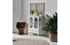 Vitrine de rangement dorée avec portes en verre et 2 tiroirs, MDF, 28"x15"x43"