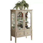 Vitrine de rangement dorée avec portes en verre et 2 tiroirs, MDF, 28"x15"x43"