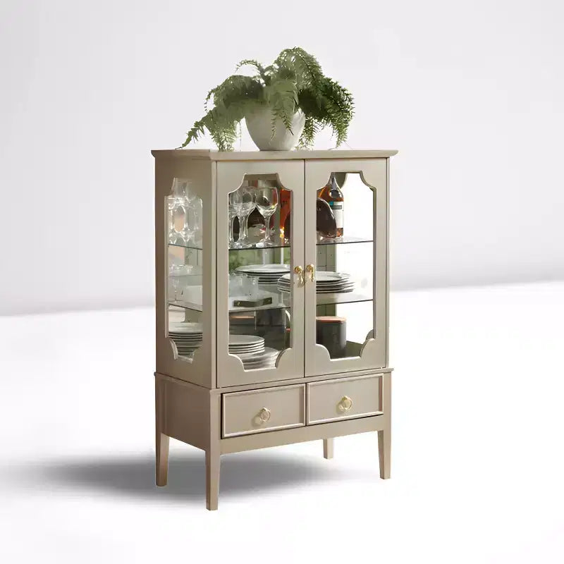 Vitrine de rangement dorée avec portes en verre et 2 tiroirs, MDF, 28"x15"x43"