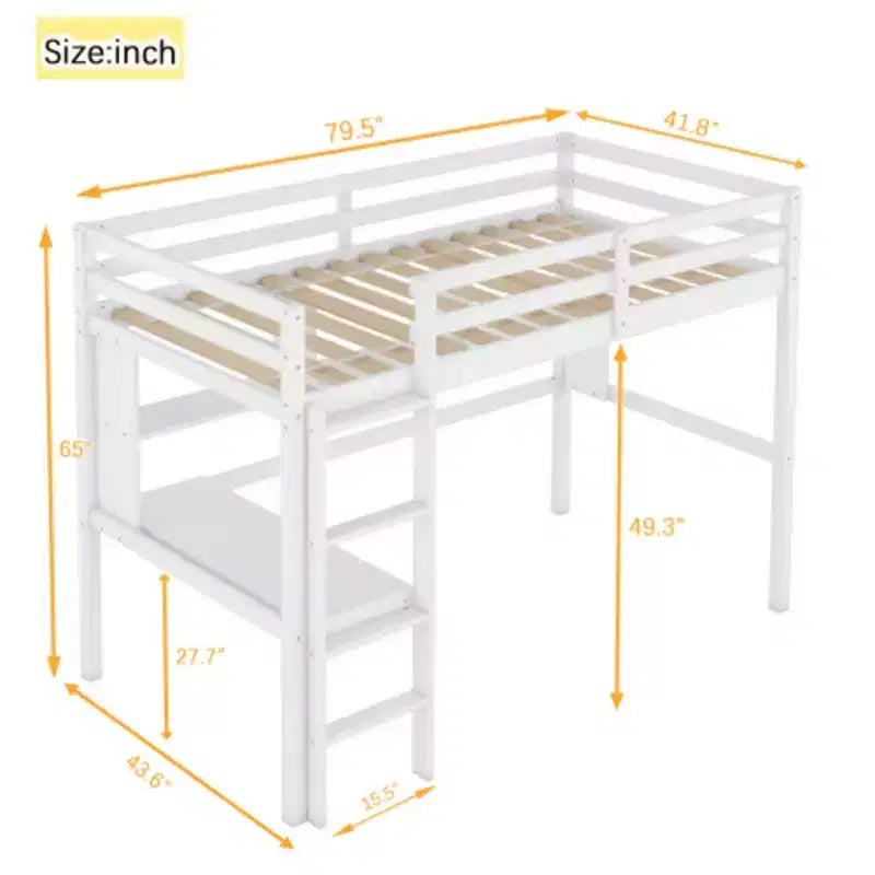 Lit mezzanine durable à double niveau avec bureau intégré et étagère de rangement