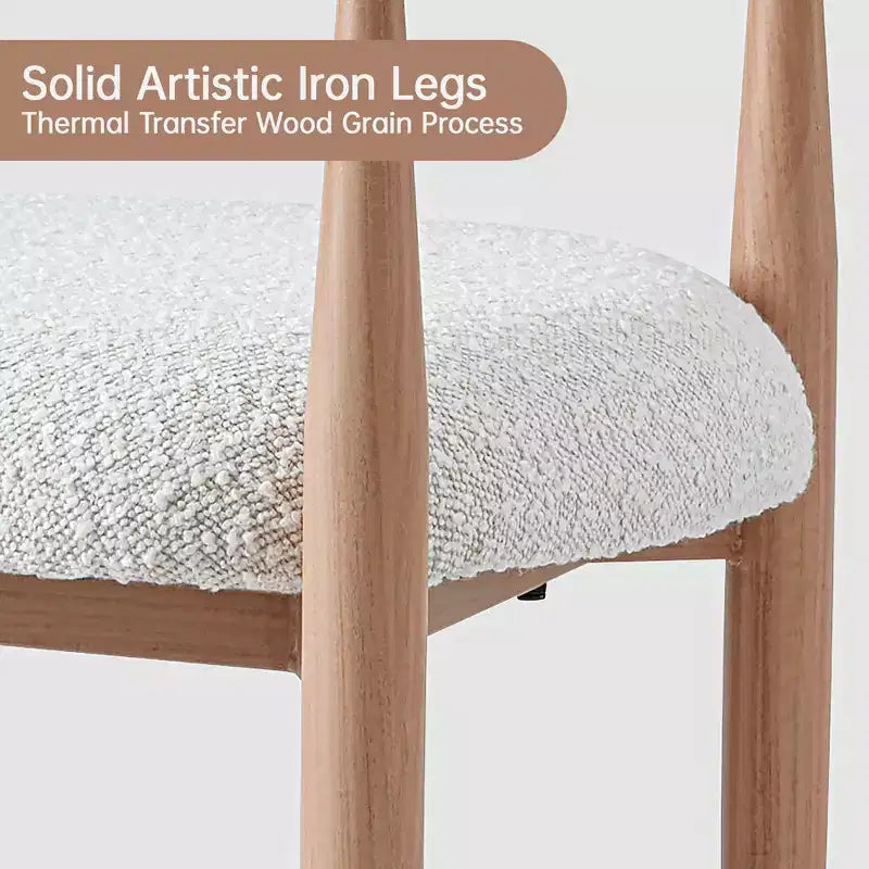 Lot de 2 fauteuils de salle à manger en bouclette avec pieds en métal imitation bois, dossier incurvé capitonné, 150 kg