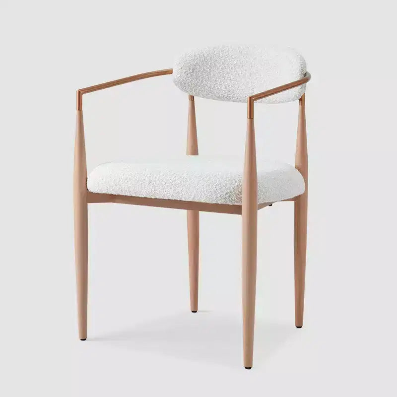 Lot de 2 fauteuils de salle à manger en bouclette avec pieds en métal imitation bois, dossier incurvé capitonné, 150 kg