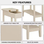 Table d'appoint relevable avec rangement dissimulé, Table d'appoint étroite en bois, 58 cm L x 28 cm l x 61 cm H