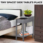 Table d'appoint relevable avec rangement dissimulé, Table d'appoint étroite en bois, 58 cm L x 28 cm l x 61 cm H