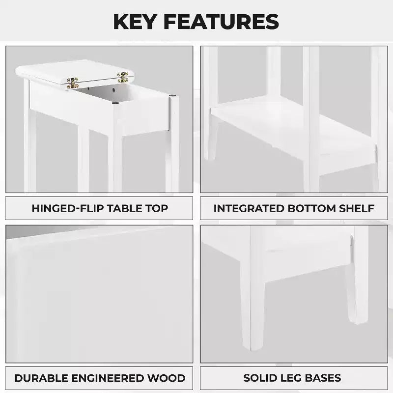 Table d'appoint relevable avec rangement dissimulé, Table d'appoint étroite en bois, 58 cm L x 28 cm l x 61 cm H