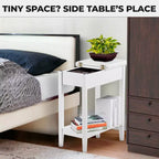Table d'appoint relevable avec rangement dissimulé, Table d'appoint étroite en bois, 58 cm L x 28 cm l x 61 cm H