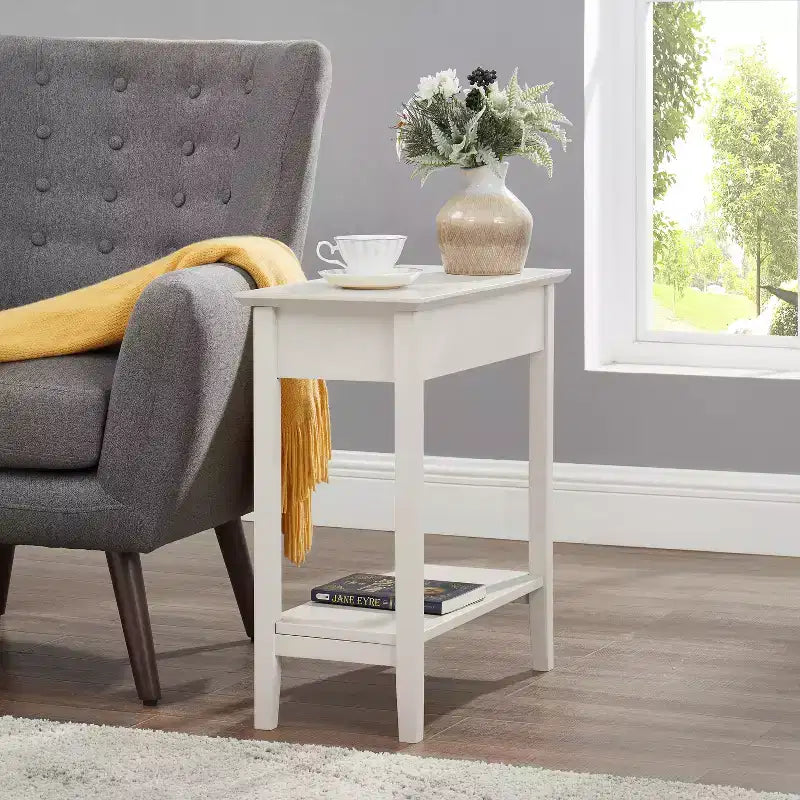 Table d'appoint relevable avec rangement dissimulé, Table d'appoint étroite en bois, 58 cm L x 28 cm l x 61 cm H