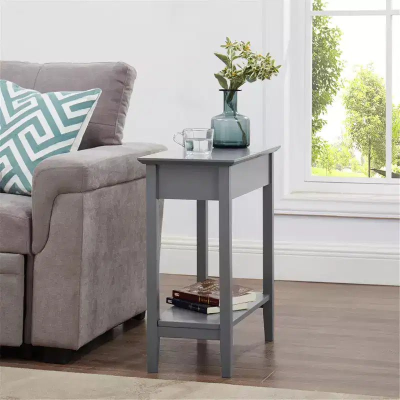 Table d'appoint relevable avec rangement dissimulé, Table d'appoint étroite en bois, 58 cm L x 28 cm l x 61 cm H