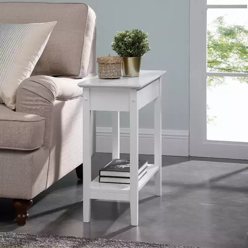 Table d'appoint relevable avec rangement dissimulé, Table d'appoint étroite en bois, 58 cm L x 28 cm l x 61 cm H
