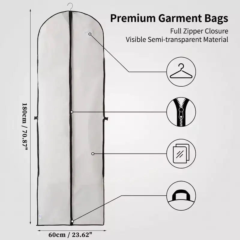 Sacs à vêtements en PEVA avec poignée, protection contre la poussière et l'humidité, 60x180cm