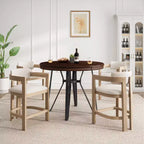 Ensemble de salle à manger 5 pièces à hauteur de comptoir, table ronde avec 4 chaises rembourrées, brun naturel