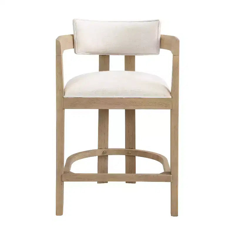Ensemble de salle à manger 5 pièces à hauteur de comptoir, table ronde avec 4 chaises rembourrées, brun naturel