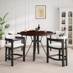 Ensemble de salle à manger 5 pièces à hauteur de comptoir, table ronde avec 4 chaises rembourrées, brun naturel