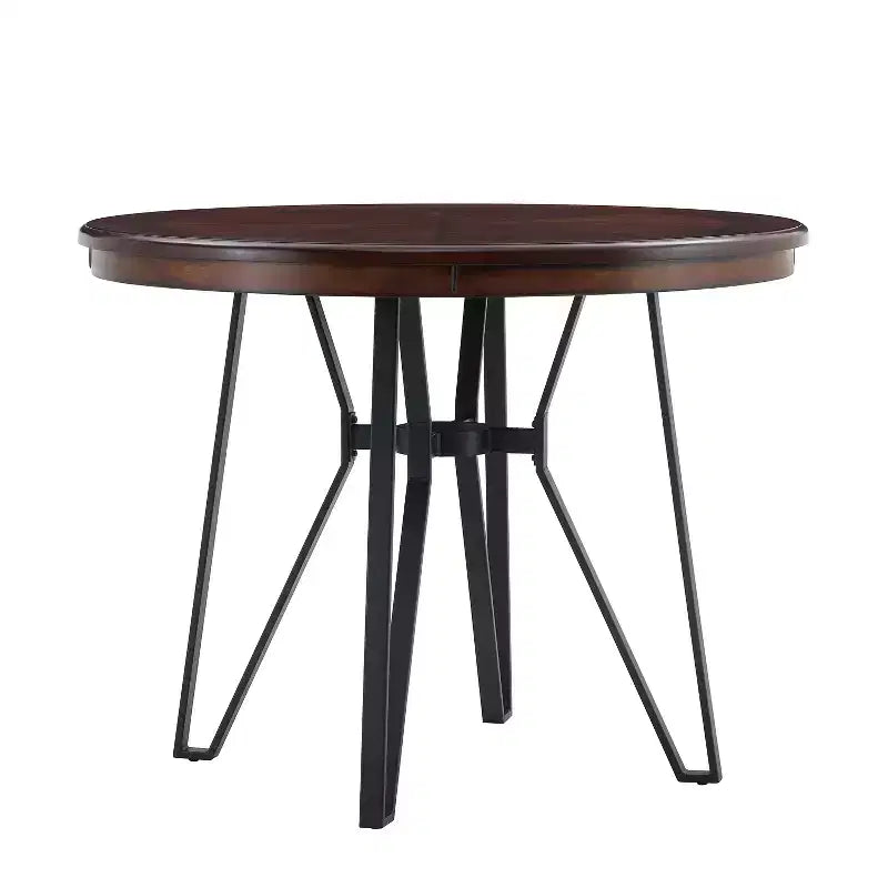 Ensemble de salle à manger 5 pièces à hauteur de comptoir, table ronde avec 4 chaises rembourrées, brun naturel