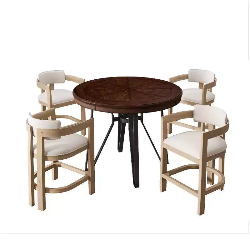 Ensemble de salle à manger 5 pièces à hauteur de comptoir, table ronde avec 4 chaises rembourrées, brun naturel