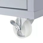Îlot de cuisine roulant avec table extensible, éclairage LED, prises électriques, portes vitrées, rangement et étagères ouvertes