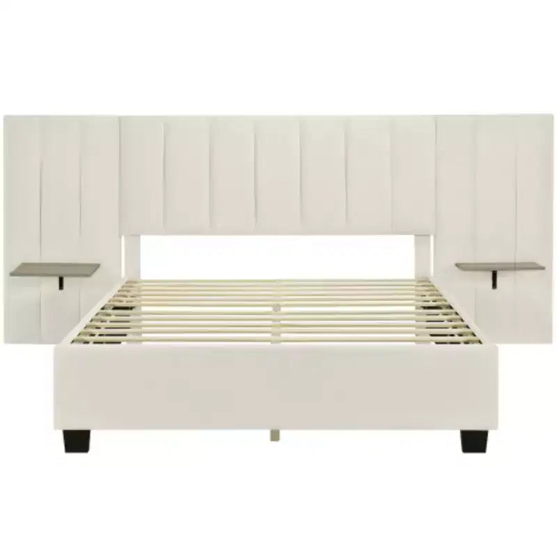 Lit plateforme capitonné Queen Size avec grande tête de lit, Mobilier de chambre