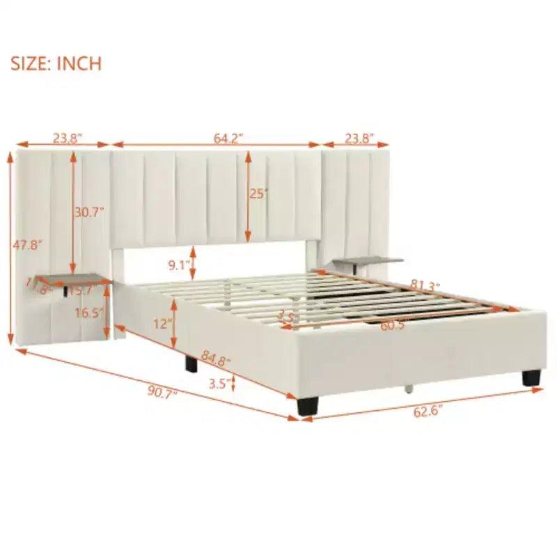Lit plateforme capitonné Queen Size avec grande tête de lit, Mobilier de chambre