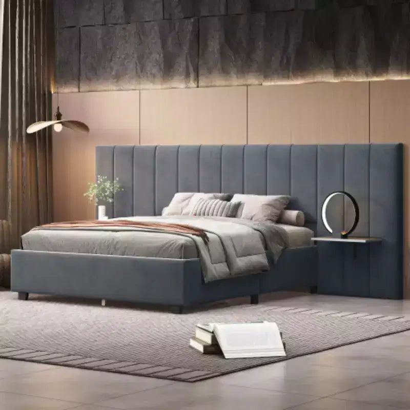 Lit plateforme capitonné Queen Size avec grande tête de lit, Mobilier de chambre