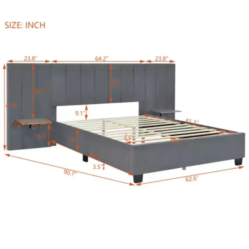 Lit plateforme capitonné Queen Size avec grande tête de lit, Mobilier de chambre