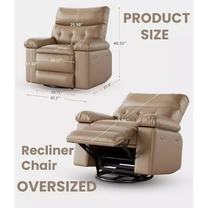 Fauteuil inclinable surdimensionné pour adultes - Fauteuil inclinable et pivotant à 360° en cuir PU, mécanisme d'inclinaison manuel, pour salon/salle de cinéma à domicile