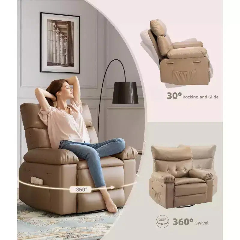 Fauteuil inclinable surdimensionné pour adultes - Fauteuil inclinable et pivotant à 360° en cuir PU, mécanisme d'inclinaison manuel, pour salon/salle de cinéma à domicile