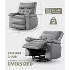 Fauteuil inclinable surdimensionné pour adultes - Fauteuil inclinable et pivotant à 360° en cuir PU, mécanisme d'inclinaison manuel, pour salon/salle de cinéma à domicile