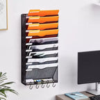 Organisateur mural porte-documents 10 compartiments en maille, métal, à fixer au mur, capacité 10 kg, 32,2 x 65 cm